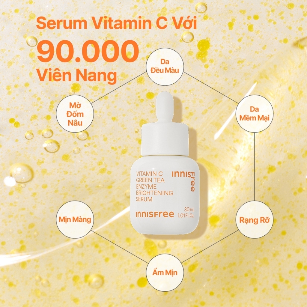 INNISFREE x Serum Vitamin C sáng da, mờ thâm mụn INNISFREE Green Tea Enzyme Brightening Serum 30ml