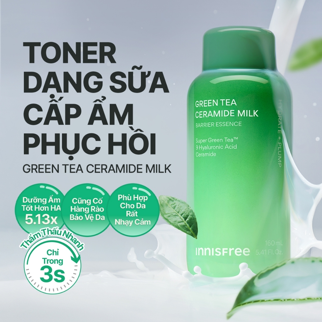 INNISFREE x Toner dạng sữa cấp ẩm, phục hồi INNISFREE Green Tea Ceramide Milk 160ml