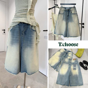 Quần Jeans ngố bạc màu rách gấu, quần bò lửng cạp cao 570 TCHOOSE