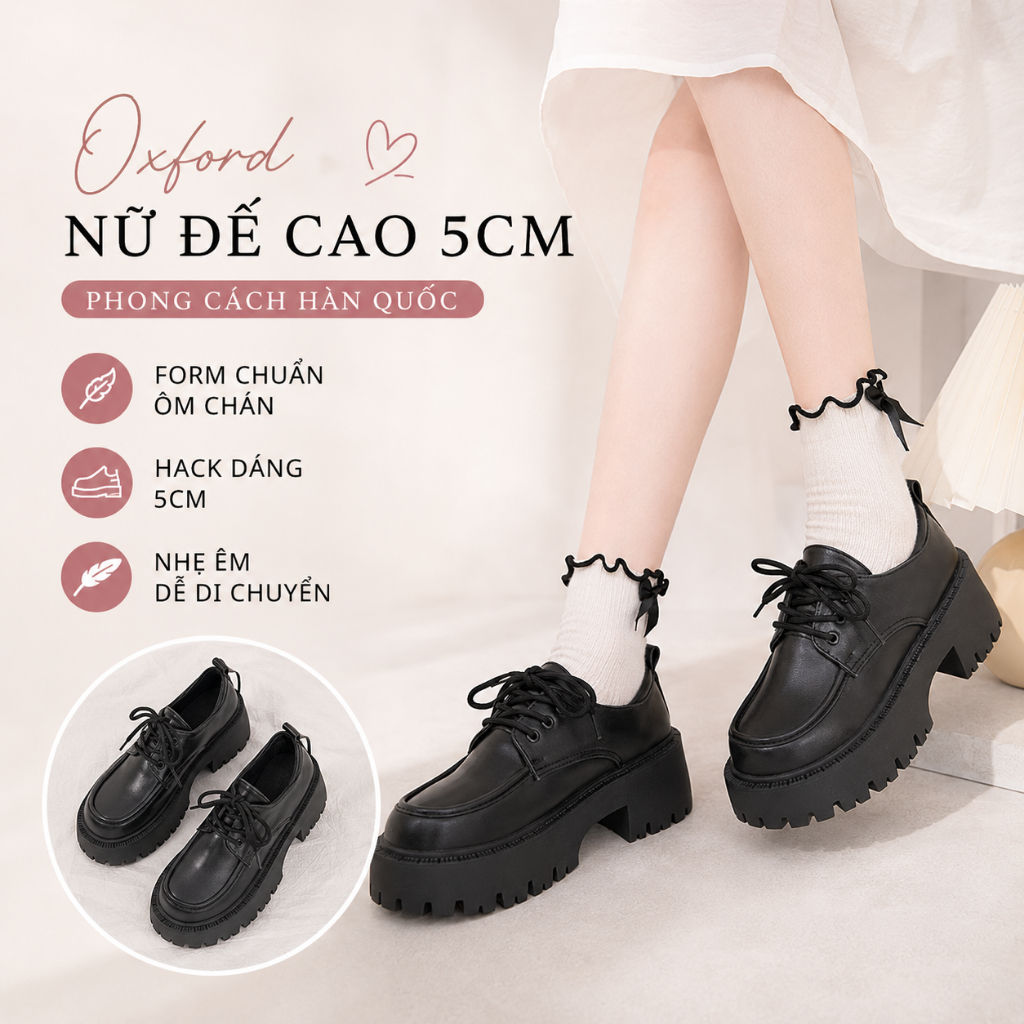 Giày Oxford Nữ Đế Cao 5cm Hack Dáng – Phong Cách Hàn Quốc Ulzzang