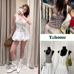 Áo 3 lỗ viền ren, áo 2 dây bản to buộc nơ 217 TCHOOSE