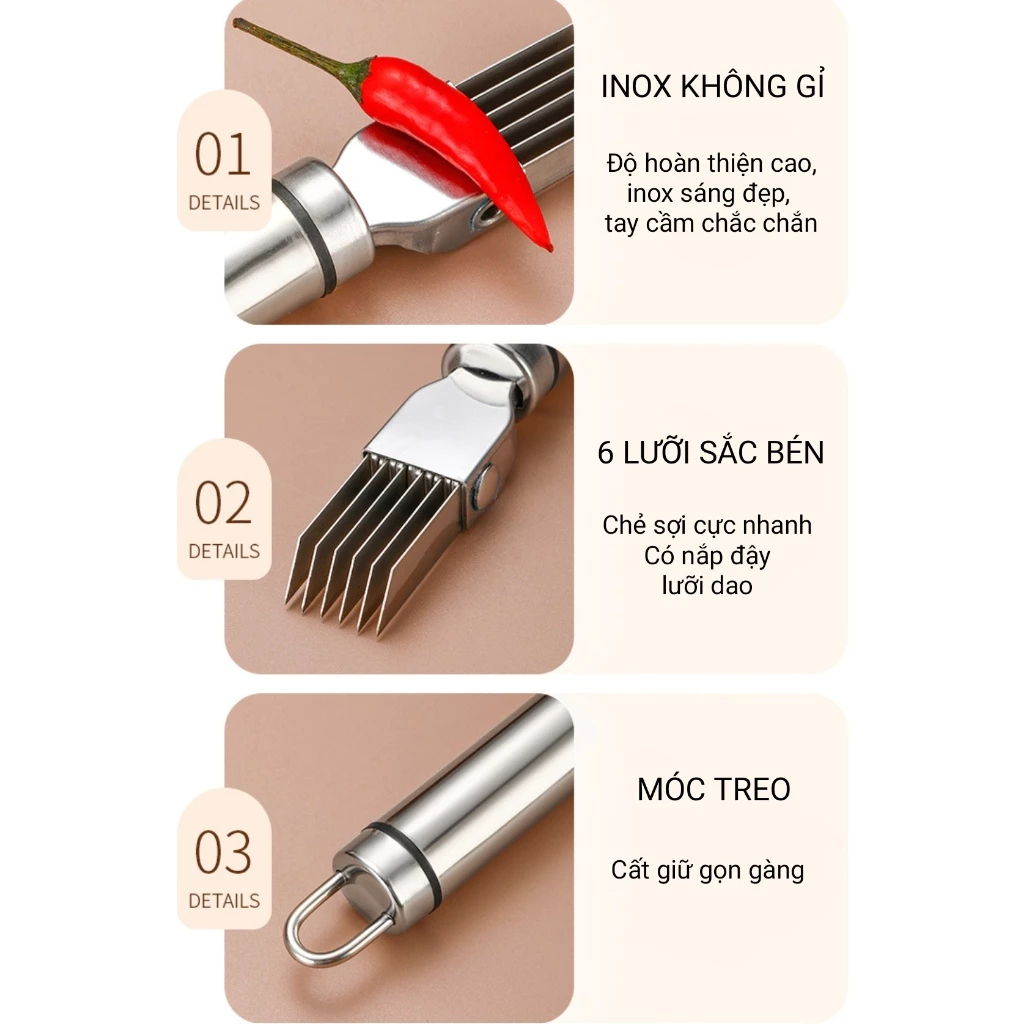 Dao Cắt Hành Sợi Đa Năng – Inox Không Gỉ, 6 Lưỡi Sắc Bén, Tiện Dụng Nhà Bếp