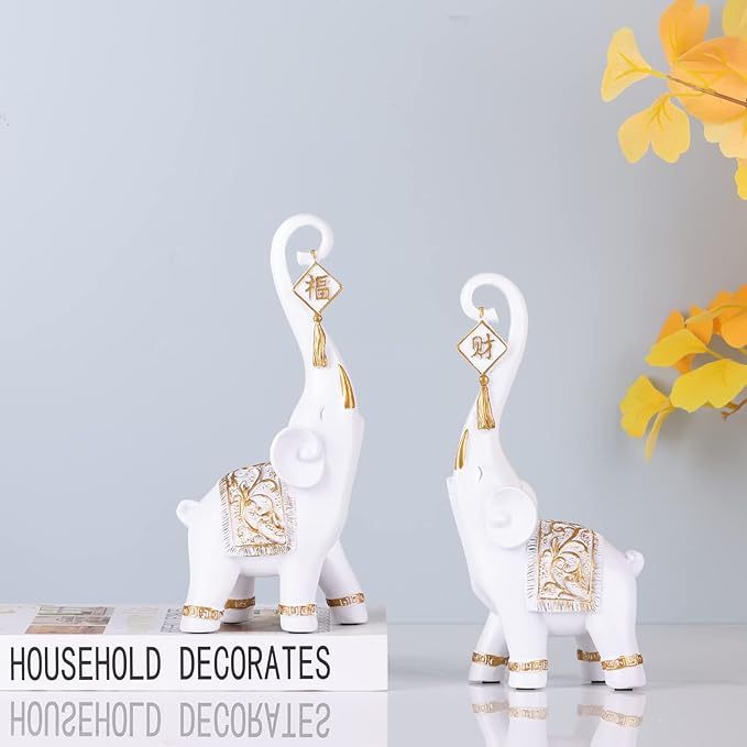 Tượng đôi voi tài lộc xanh vàng decor nhà cửa