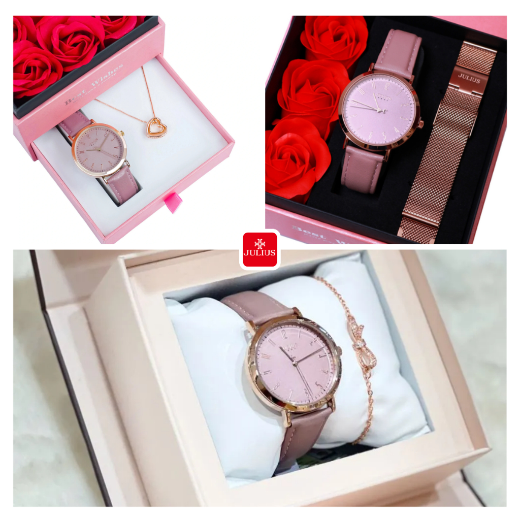 Combo Đồng Hồ Nữ Julius Hàn Quốc & Trang Sức ESME Chính Hãng (Lắc Tay/ Dây Chuyền) Thời Thượng Cho Quý Cô