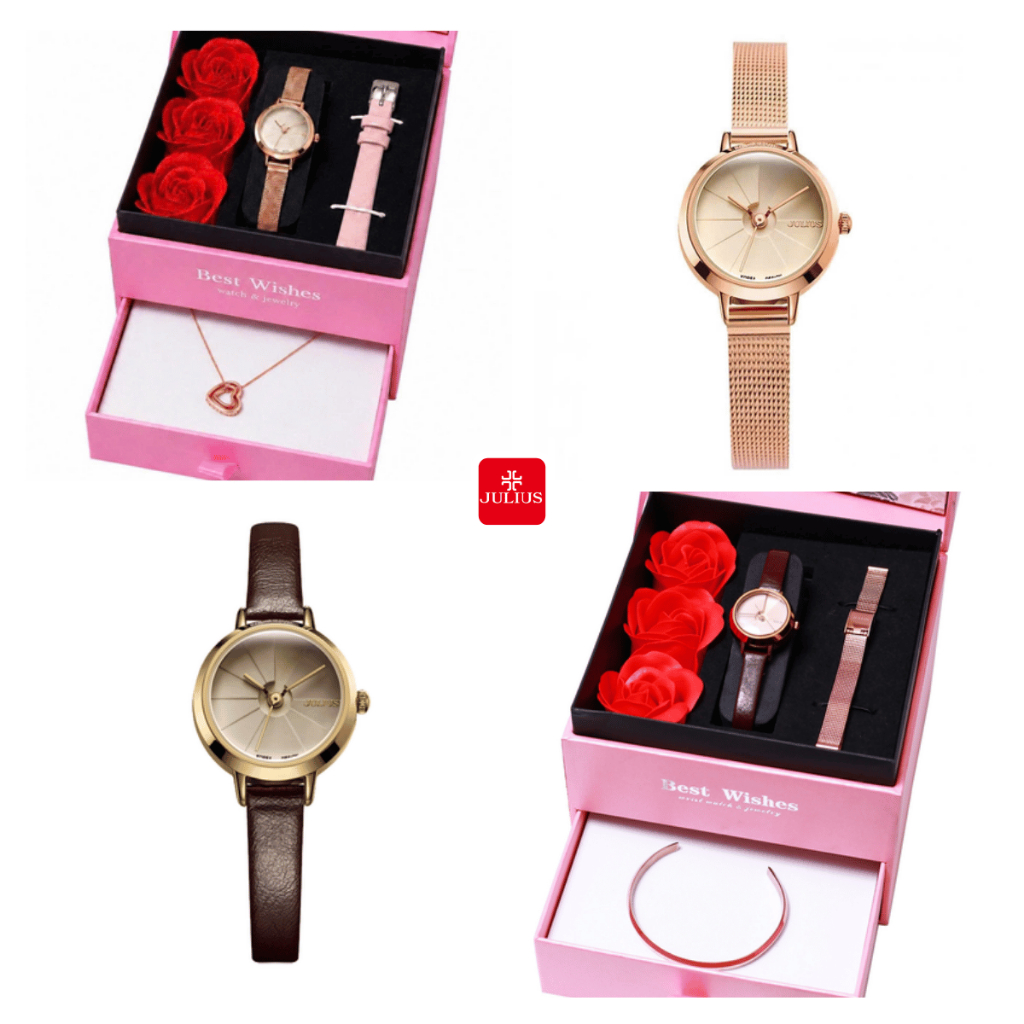 Combo Đồng Hồ Nữ Julius Hàn Quốc & Trang Sức ESME Chính Hãng (Lắc Tay/ Dây Chuyền) Thời Thượng Cho Quý Cô