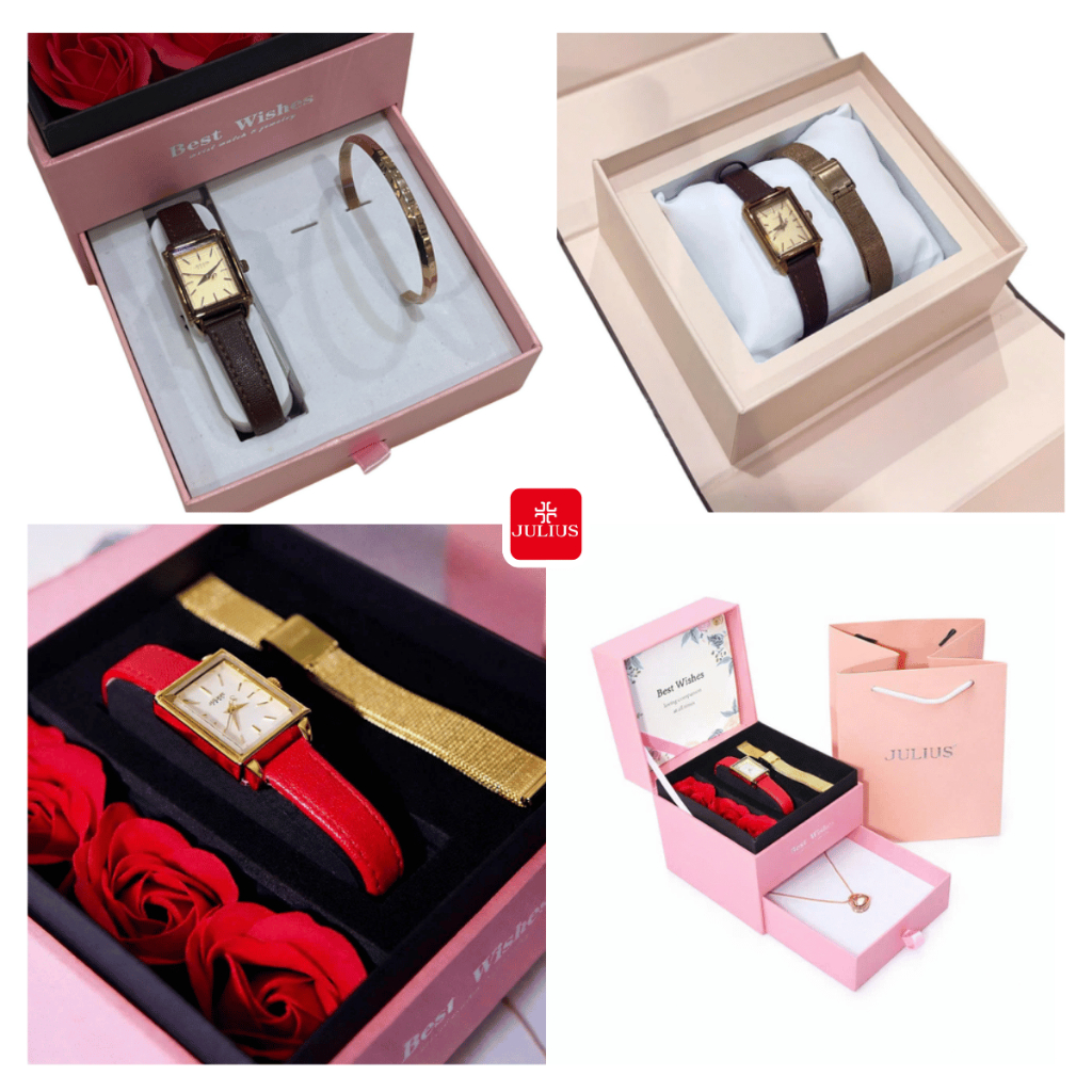 Combo Đồng Hồ Nữ Julius Hàn Quốc & Trang Sức ESME Chính Hãng (Lắc Tay/ Dây Chuyền) Thời Thượng Cho Quý Cô