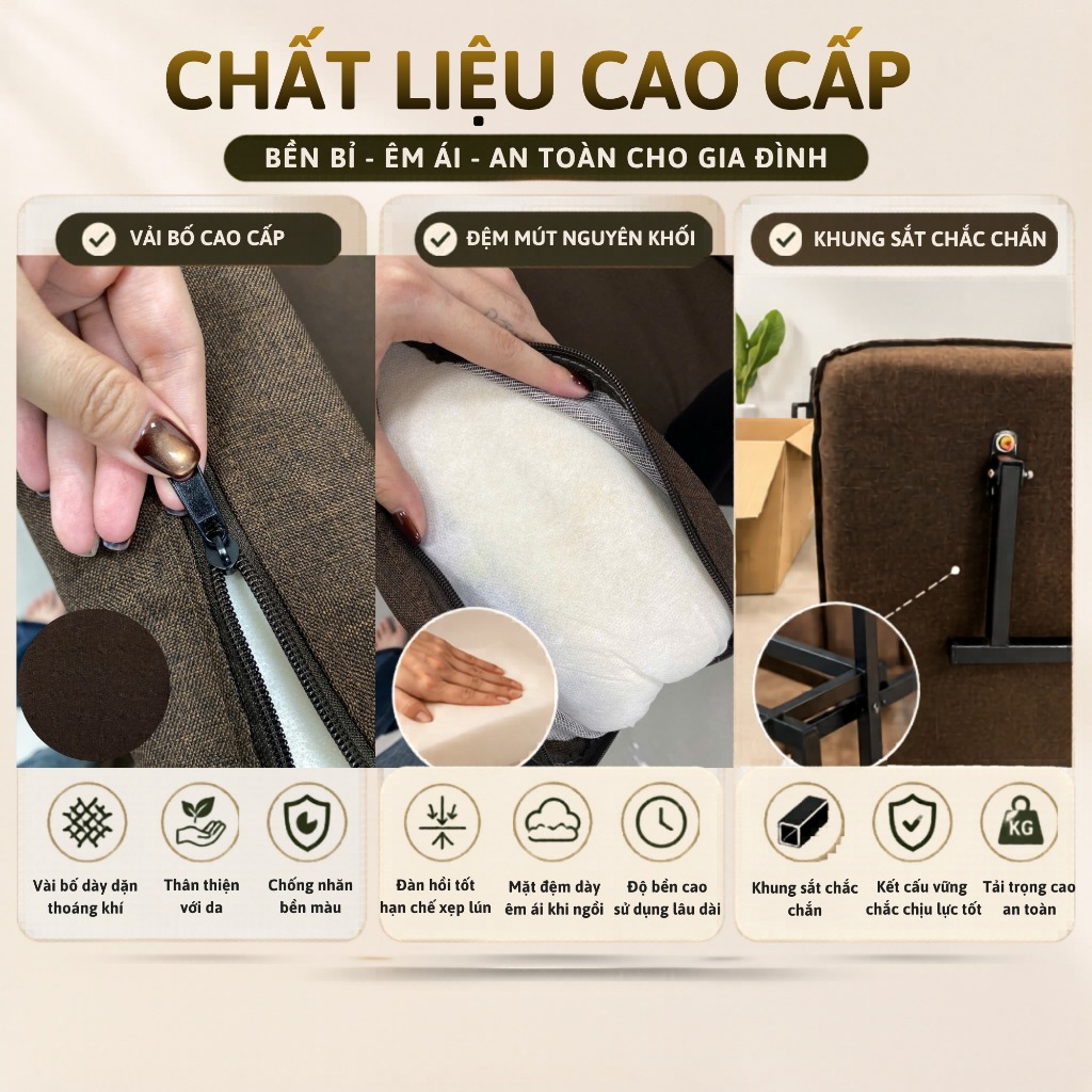 Ghế Sofa Giường Gấp Gọn, Sofa Bed Đa Năng Khung Sắt Chịu Lực, Nệm Êm, Tiết Kiệm Diện Tích