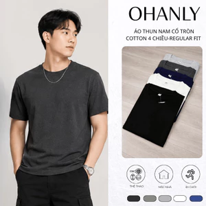 Áo Thun Nam Trơn Cổ Tròn OHANLY – Cotton 4 Chiều Co Giãn Mềm Mát, Regular Fit Basic Dễ Phối Đồ