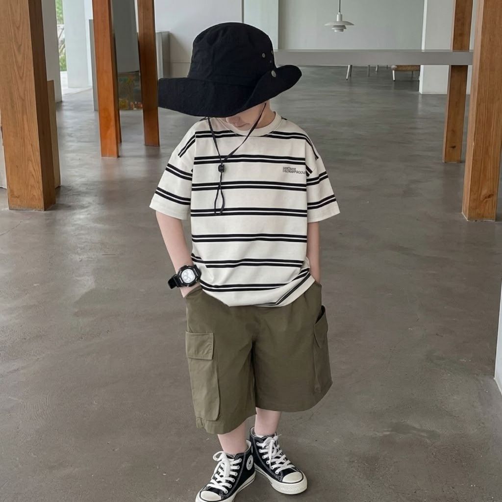 Bộ Quần Áo Bé Trai Gumiho Kids - Áo Cotton Kẻ Ngang Mix Quần Kaki Túi Hộp Phong Cách Hàn Quốc (10-30kg)