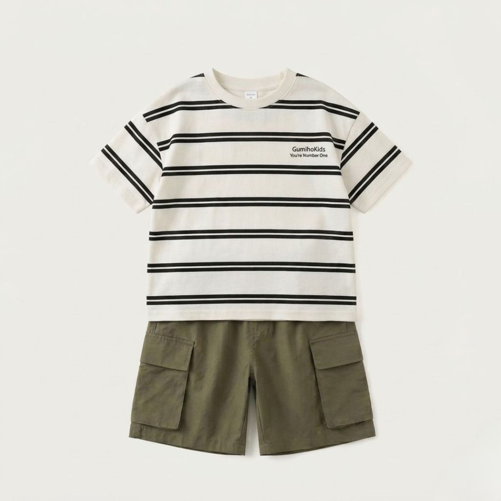 Bộ Quần Áo Bé Trai Gumiho Kids - Áo Cotton Kẻ Ngang Mix Quần Kaki Túi Hộp Phong Cách Hàn Quốc (10-30kg)