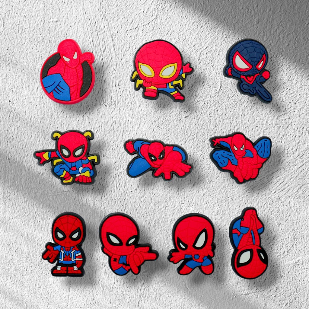 Set charm NGƯỜI NHỆN gắn dép cross, Nút gắn phụ kiện sticker SPIDER MAN hoạt hình anime nhựa PVC CROSS TREND
