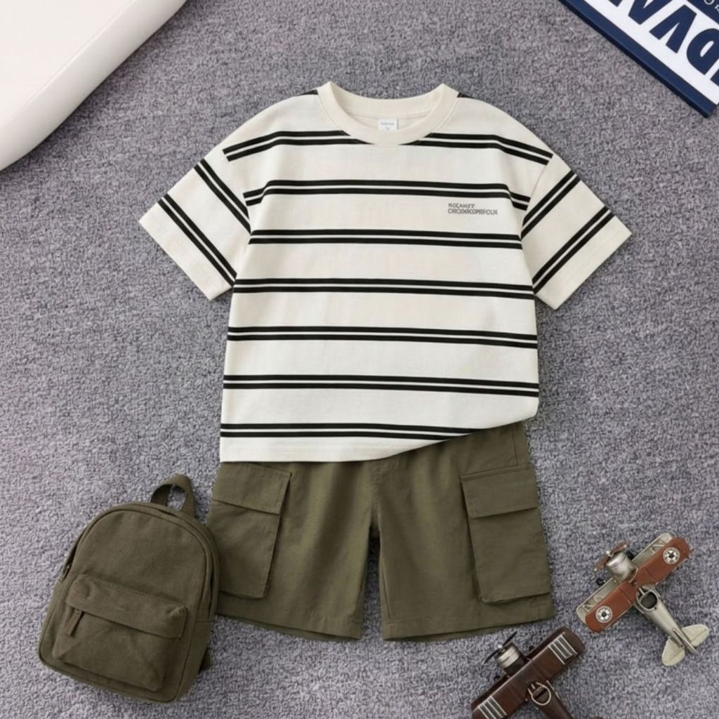 Bộ Quần Áo Bé Trai Gumiho Kids - Áo Cotton Kẻ Ngang Mix Quần Kaki Túi Hộp Phong Cách Hàn Quốc (10-30kg)
