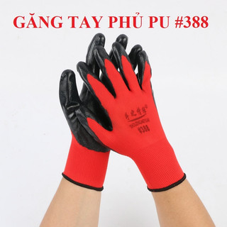 Găng tay lao động 388 Phủ màu Sơn Xanh, Đỏ đen dày dặn - Bao Tay Bảo Hộ chống mài mòn chống trượt hiệu quả