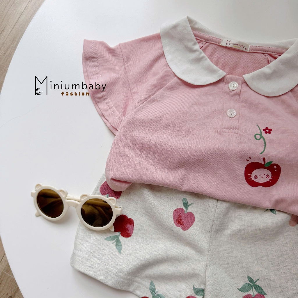 Set bộ cộc tay bé gái cổ sen mix tay áo cánh tiên dễ thương Miniumbaby, chất cotton mềm mịn SB2665