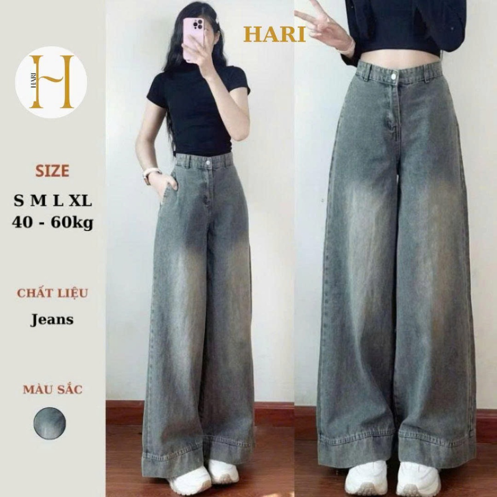 Quần jeans bò ống xuông rộng màu wash Joolate ống rộng chất jean mềm đẹp  lên dáng chuẩn dài 100cm