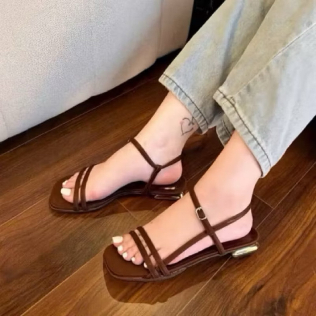 [D32](Deal mở bán) Dép nữ VANA FASHIONSHOES ,sandal nữ gót 2p mạ vàng mũi vuông phối quai da sang trọng