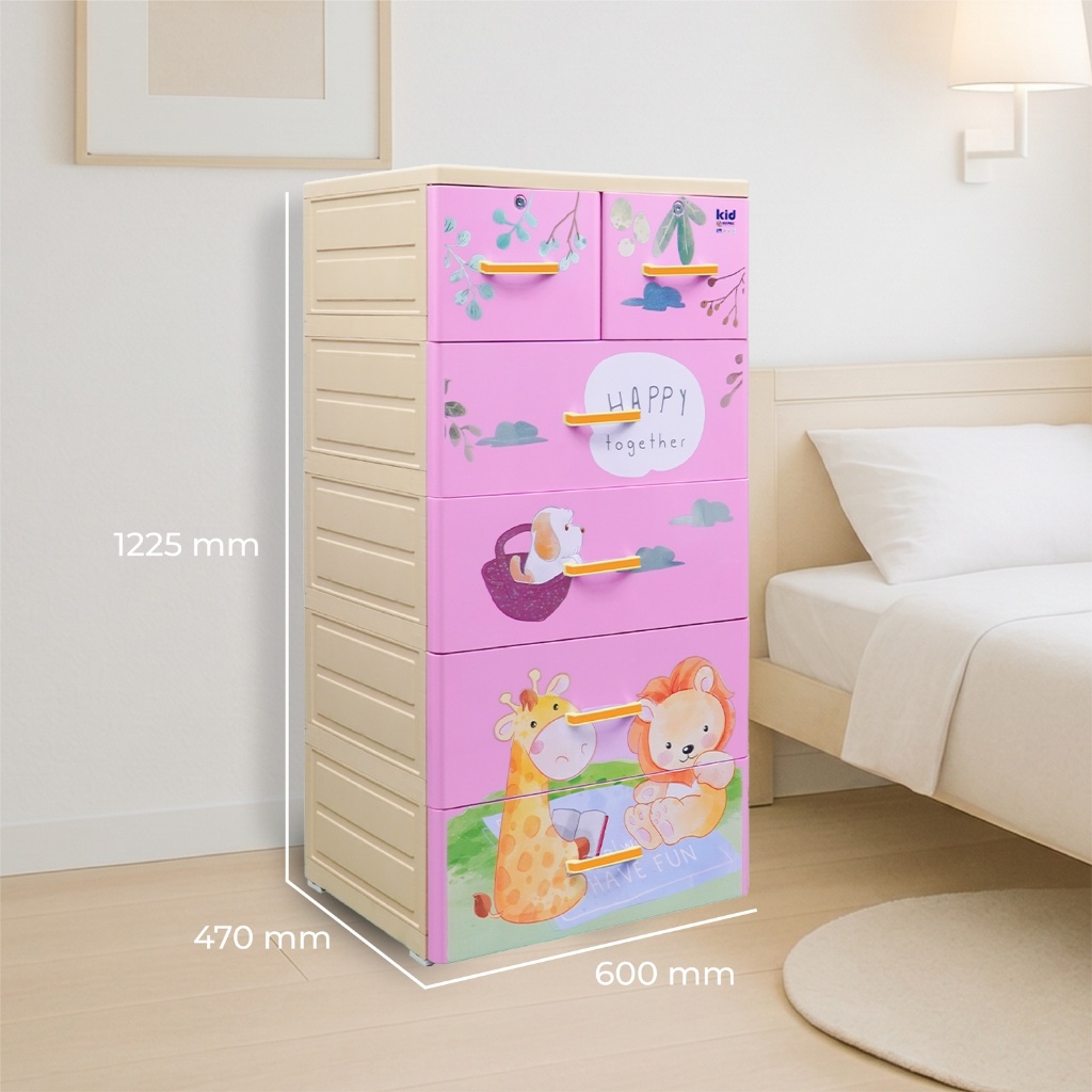 [HỎA TỐC] Tủ nhựa Kid 5 tầng QUI PHÚC, đựng quần áo cho bé, tiện lợi, hoạt tiết dễ thương