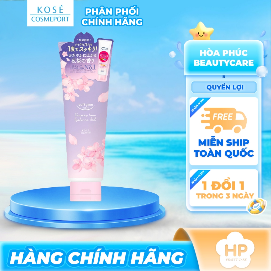 Sữa Rửa Mặt Tẩy Trang Hương Sakura Bản Giới Hạn Kosé Softymo Cleansing Foam Hyaluronic Acid (190g)