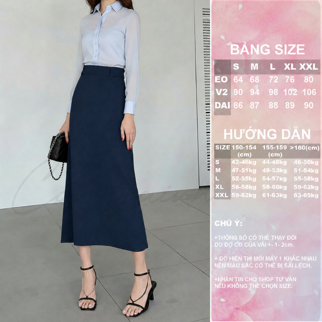 [Congaivn] Chân váy cạp cao dáng A dài CV40, vải đẹp, dày dặn đứng form, tôn dáng.