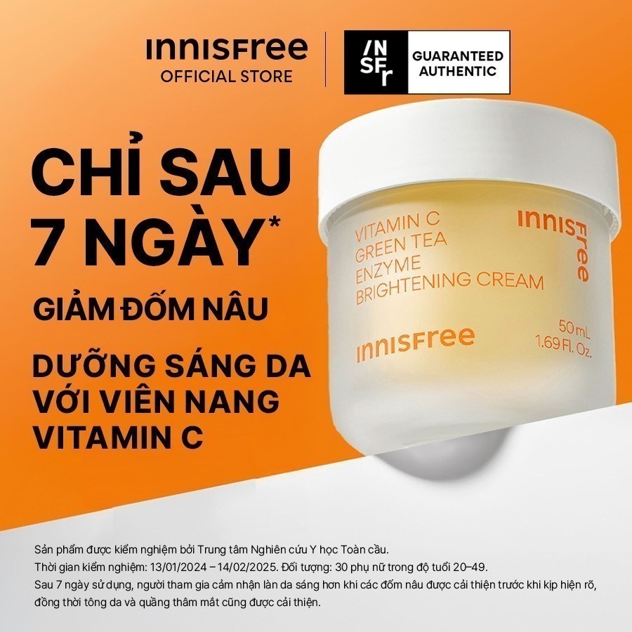INNISFREE x Kem dưỡng Vitamin C sáng da, mờ thâm dạng gel INNISFREE Green Tea Enzyme Brightening Cream 50ml