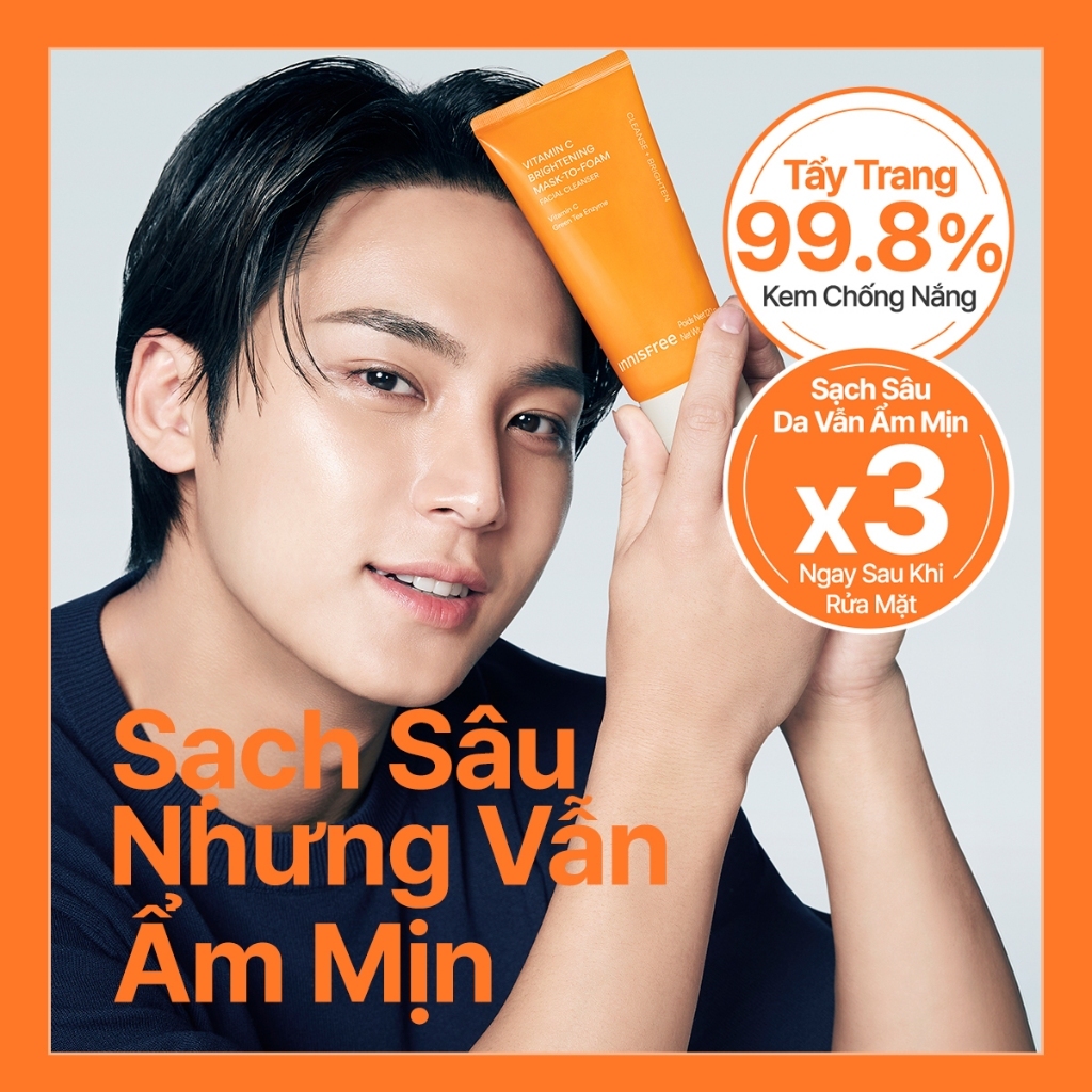 INNISFREE x Sữa rửa mặt kem dẻo sạch sâu sáng da dịu nhẹ INNISFREE Vitamin C Brightening Mask-To-Foam Facial Cleanser