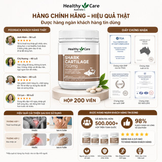 Sụn vi cá Healthy Care Shark Cartilage 750mg hỗ trợ xương khớp hộp 200 viên