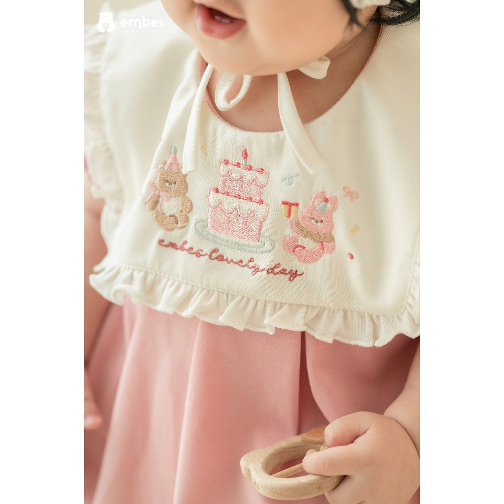 𝐁𝑨𝐁𝐘 𝐅𝐈𝐑𝐒𝐓 𝐁-𝐃𝐀𝐘 | Váy Baby Phối Cổ Yếm Thêu Họa Tiết Sinh Nhật Kèm Băng Đô Cho Bé Gái 1 Tuổi