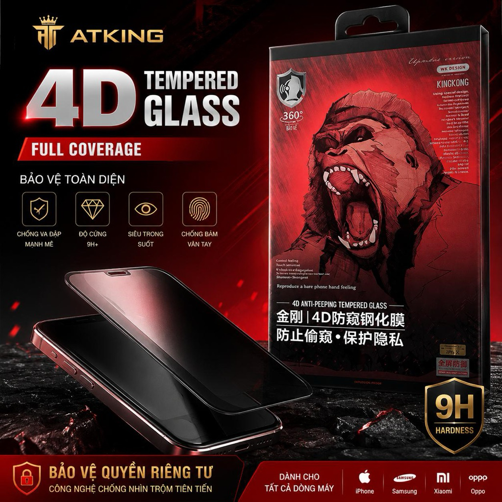 Kính Cường Lực iPhone KK 4D Cao Cấp Full Màn chống nhìn chộm iPhone /X/XS/XR/11/12/13/14/15/16/17/Pro/Max/Mini/Air