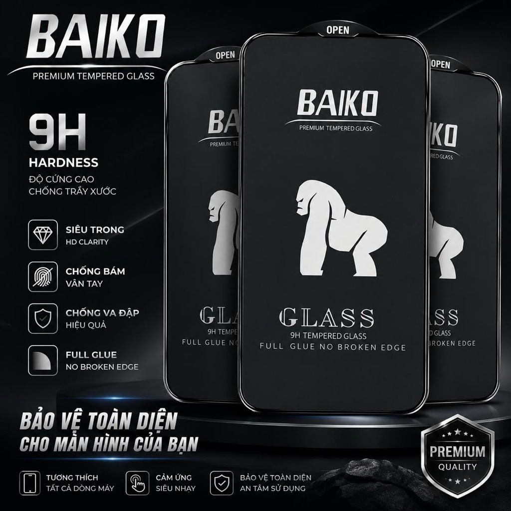 COMBO Kính Cường Lực iphone BAIKO NANO siêu cứng full màn 6/7/8plus.../11/12/13/14/15/16/17/promax
