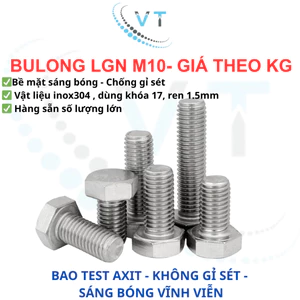 Bulong Lục Giác Ngoài Inox 304 M10 (Dài 20mm - 200mm) - Bu Lông Thép Không Gỉ Chuân DIN 933