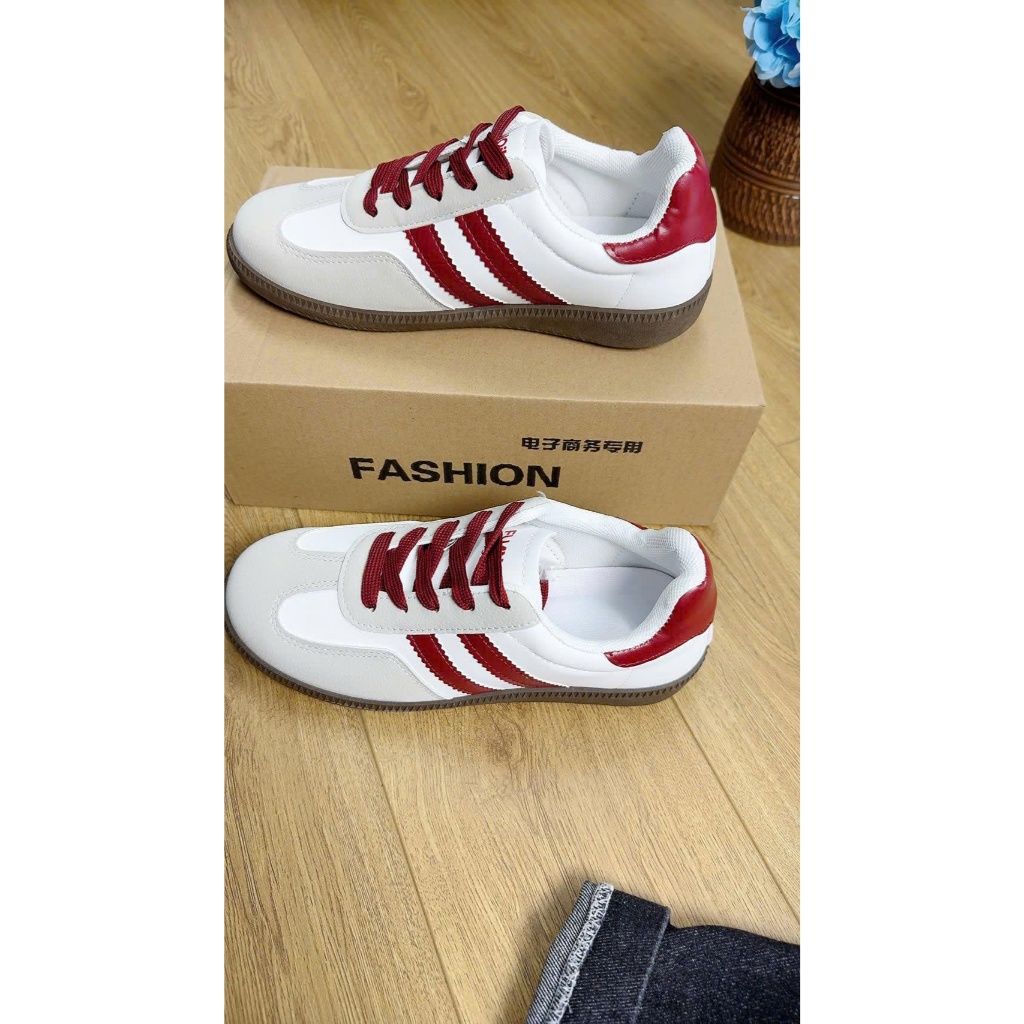 Giày Sneaker Nữ Phối Lưới Thoáng Khí Cổ Thấp - Giày Thể Thao Nữ 2 Sọc Màu Nhấn Gót Da Đế Cao Su Đi Học Đi Chơi