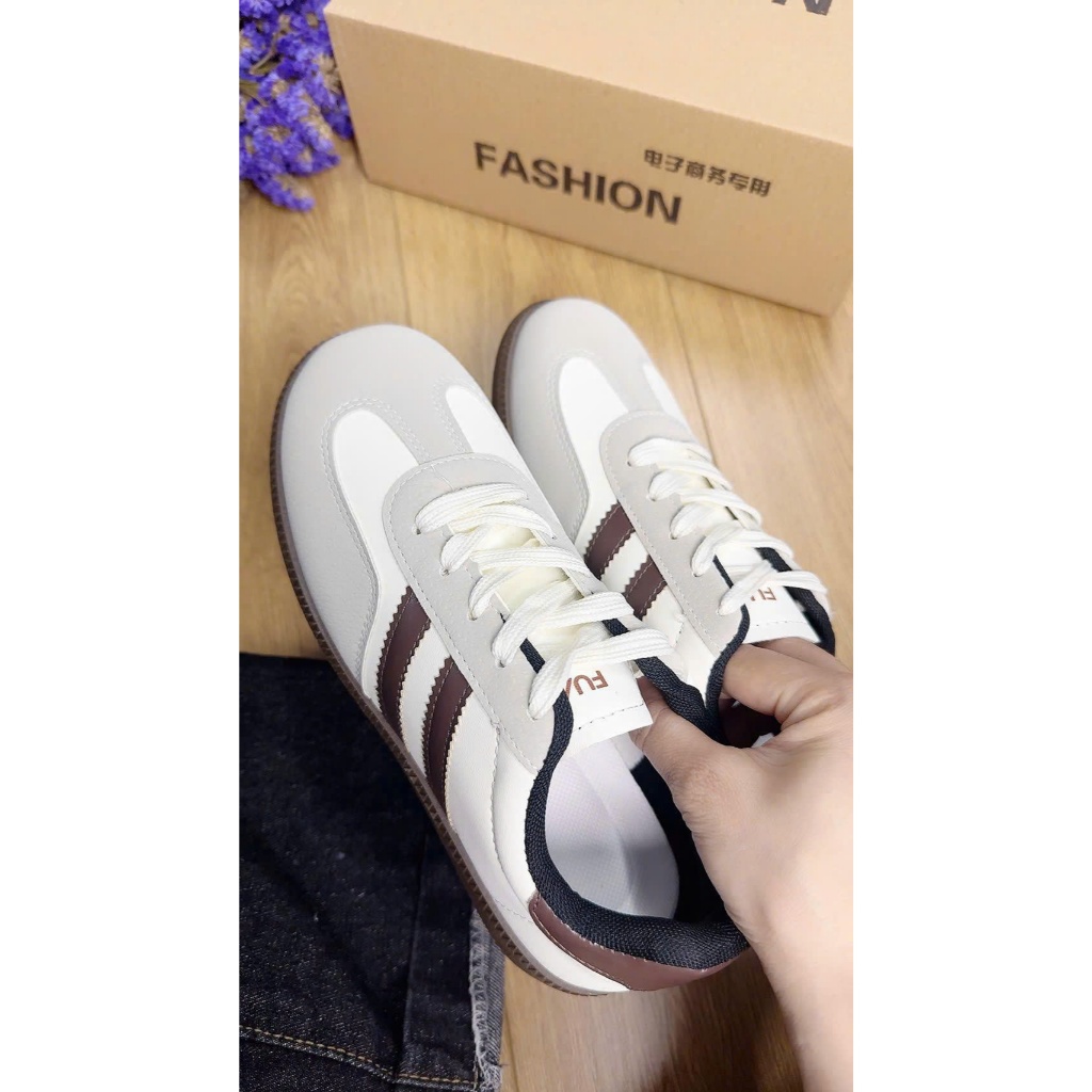 Giày Sneaker Nữ Phối Lưới Thoáng Khí Cổ Thấp - Giày Thể Thao Nữ 2 Sọc Màu Nhấn Gót Da Đế Cao Su Đi Học Đi Chơi