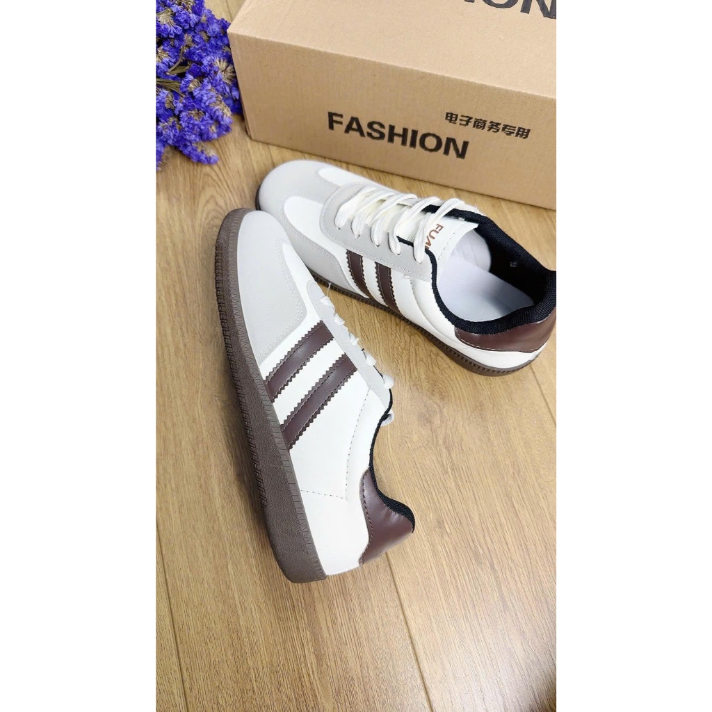 Giày Sneaker Nữ Phối Lưới Thoáng Khí Cổ Thấp - Giày Thể Thao Nữ 2 Sọc Màu Nhấn Gót Da Đế Cao Su Đi Học Đi Chơi