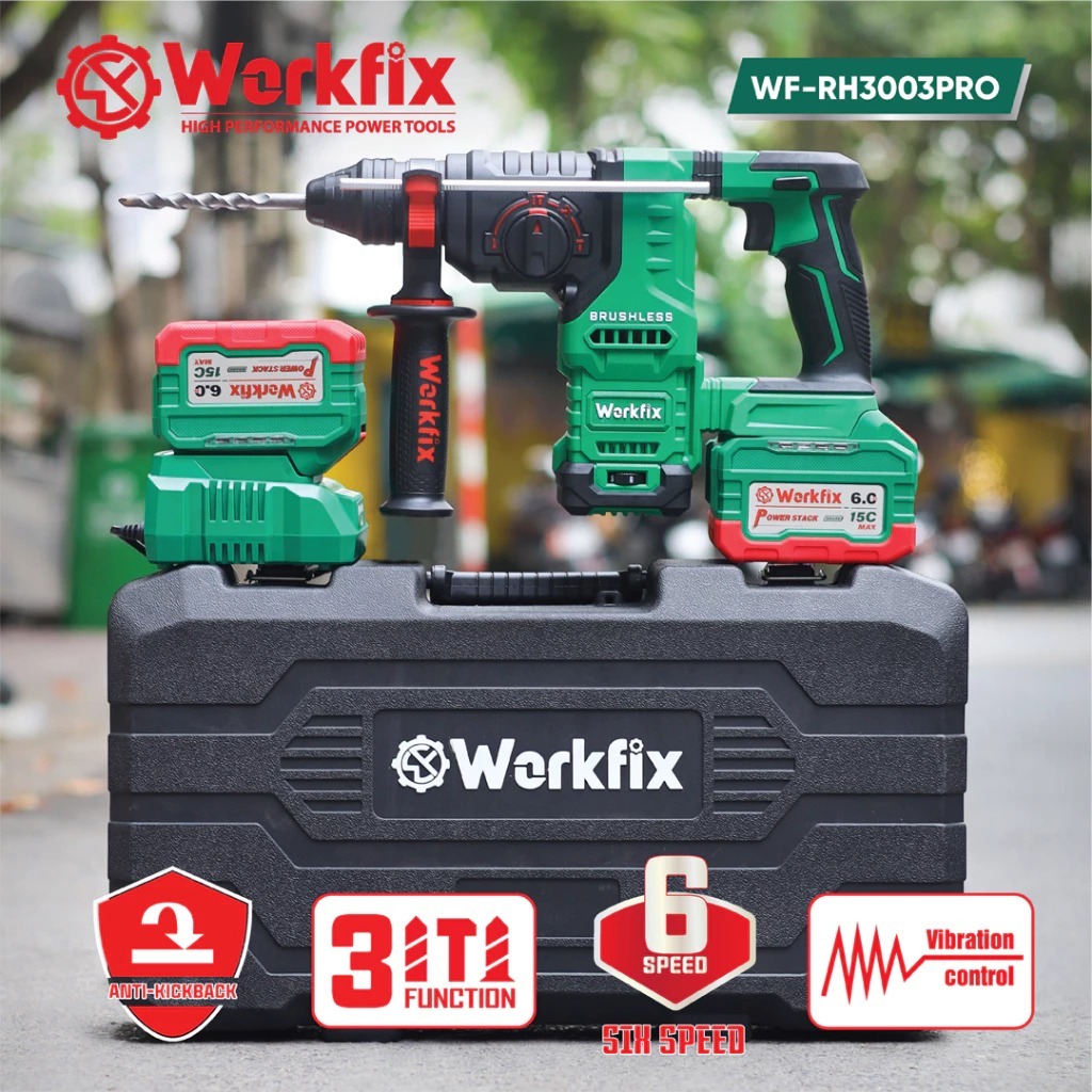 [TẶNG BỘ PHỤ KIỆN] Máy Khoan Bê Tông 3,0J Workfix WF-RH3003PRO Khoan -Búa-Đục, Chuyên Khoan Bê Tông