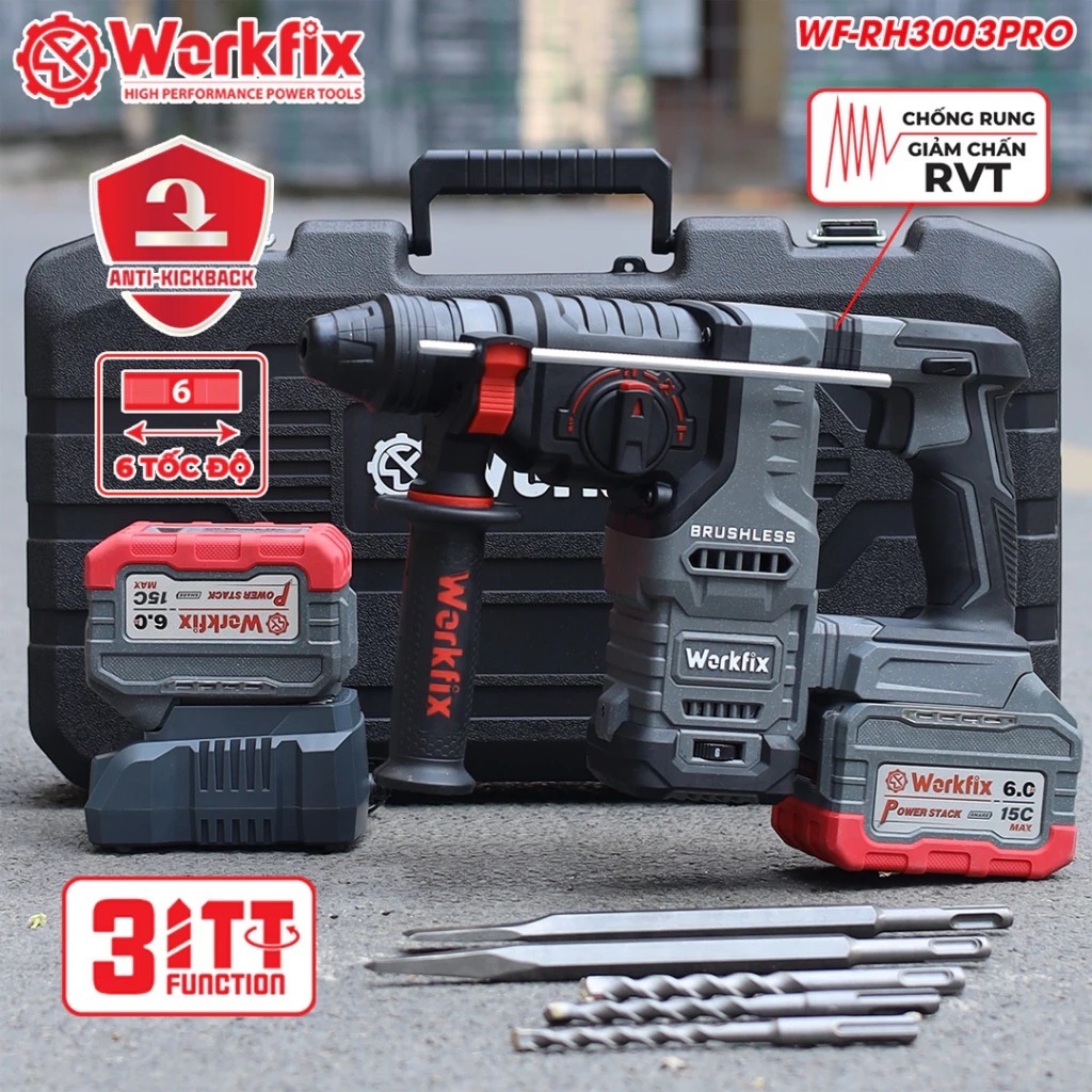 [TẶNG BỘ PHỤ KIỆN] Máy Khoan Bê Tông 3,0J Workfix WF-RH3003PRO Khoan -Búa-Đục, Chuyên Khoan Bê Tông