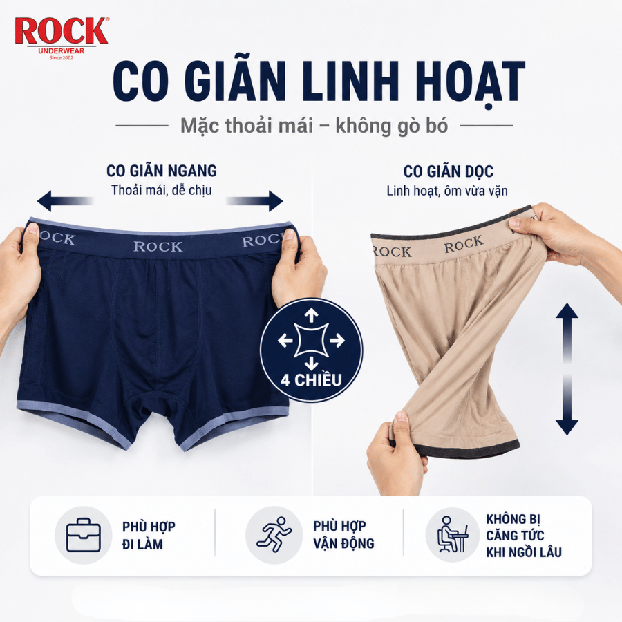 Quần Lót Nam Boxer Seamless ROCK QA516 Cotton Không Đường May Cao Cấp, Boxer Thấm Hút Mồ Hôi, Thoáng Mát Ngày Hè
