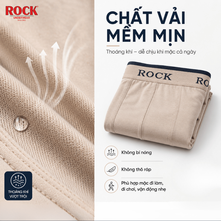 Quần Lót Nam Boxer Seamless ROCK QA516 Cotton Không Đường May Cao Cấp, Boxer Thấm Hút Mồ Hôi, Thoáng Mát Ngày Hè