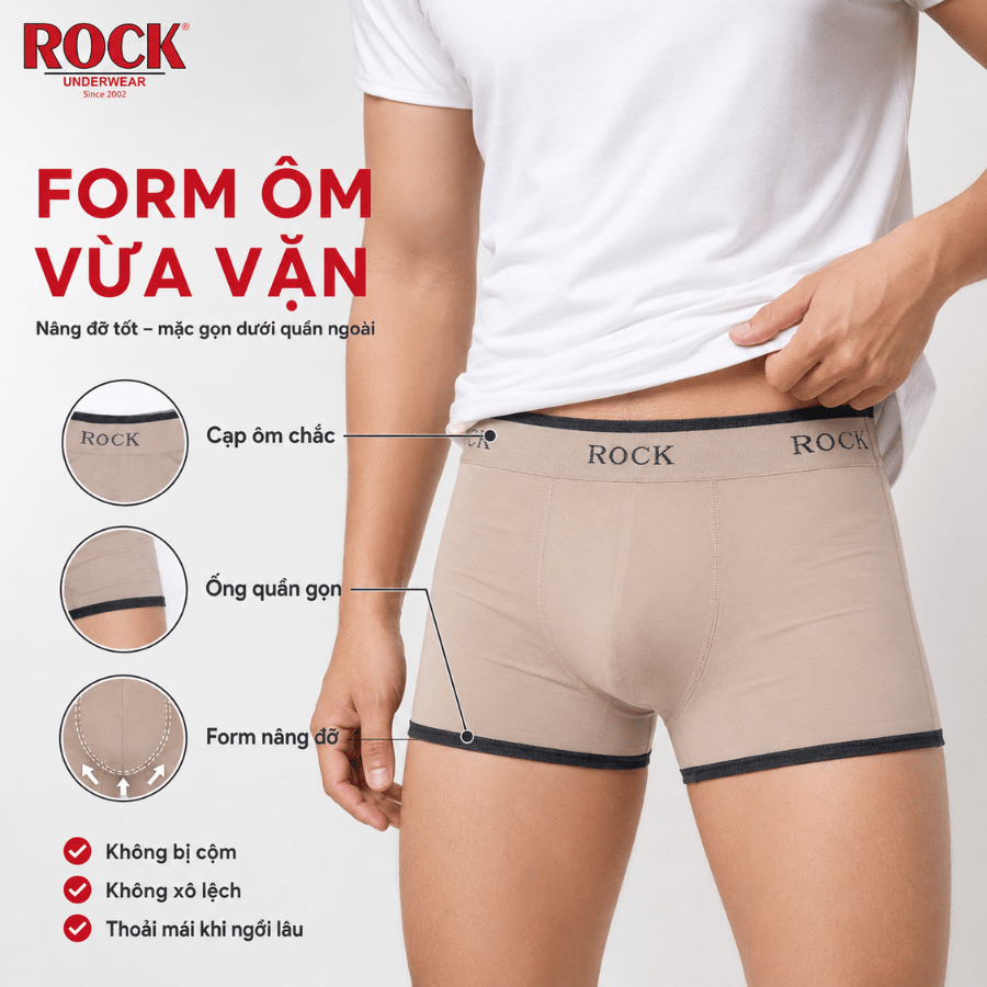 Quần Lót Nam Boxer Seamless ROCK QA516 Cotton Không Đường May Cao Cấp, Boxer Thấm Hút Mồ Hôi, Thoáng Mát Ngày Hè