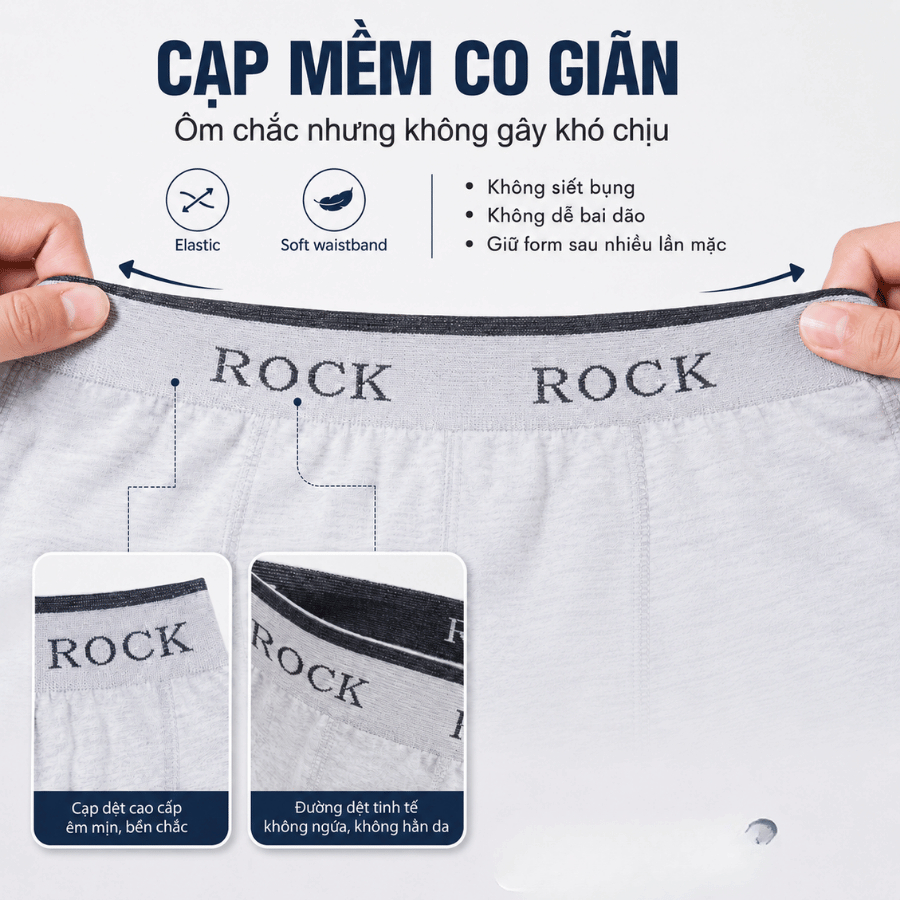 Quần Lót Nam Boxer Seamless ROCK QA516 Cotton Không Đường May Cao Cấp, Boxer Thấm Hút Mồ Hôi, Thoáng Mát Ngày Hè