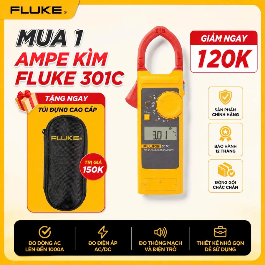 Ampe kìm FLUKE 301C màu vàng đen True RMS