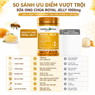 [NHẬP KHẨU] Sữa ong chúa Healthy Care Royal Jelly 1000mg 365 viên chống lão hóa và điều hoà nội tiết