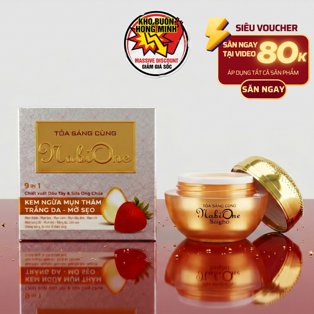 Kem Mụn Ngừa Dị Ứng Se Khít Lỗ Chân Lông NabiOne 9in1 Chống Nắng Dưỡng Trắng Mịn Da