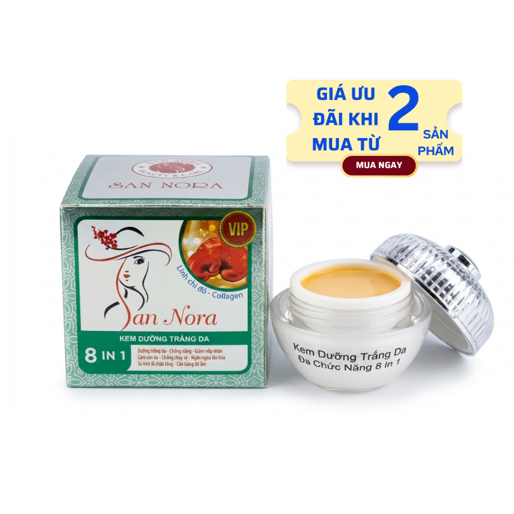 Kem Trắng Da Mặt Linh Chi Đỏ Collagen San Nora 8in1 Chống Lão Hóa Săn Chắc Da 30g