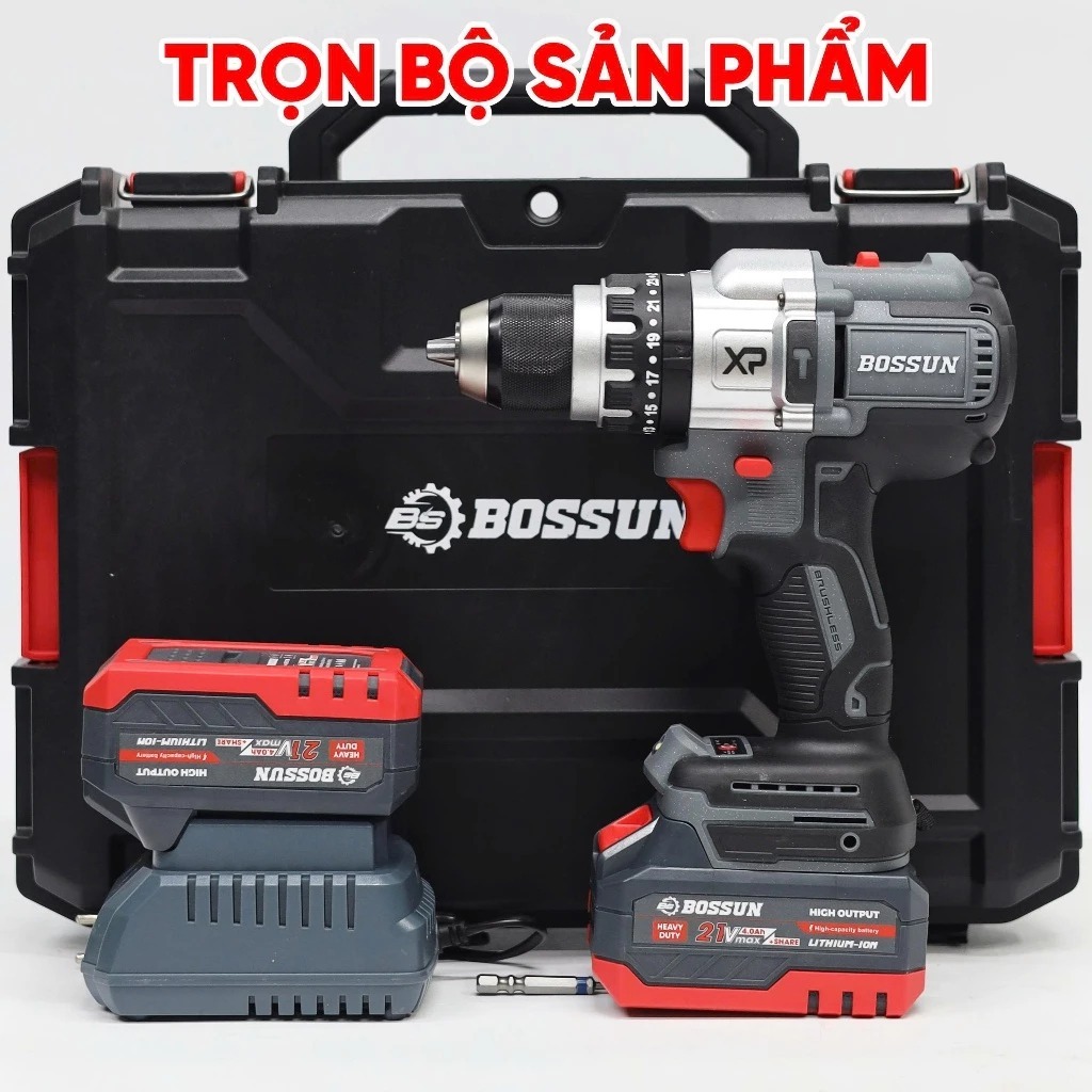 Máy khoan pin 3 chức năng BOSSUN M21B-ID1380BL Lực xoắn 80Nm, Đầu Autolock 13mm, Không chổi than