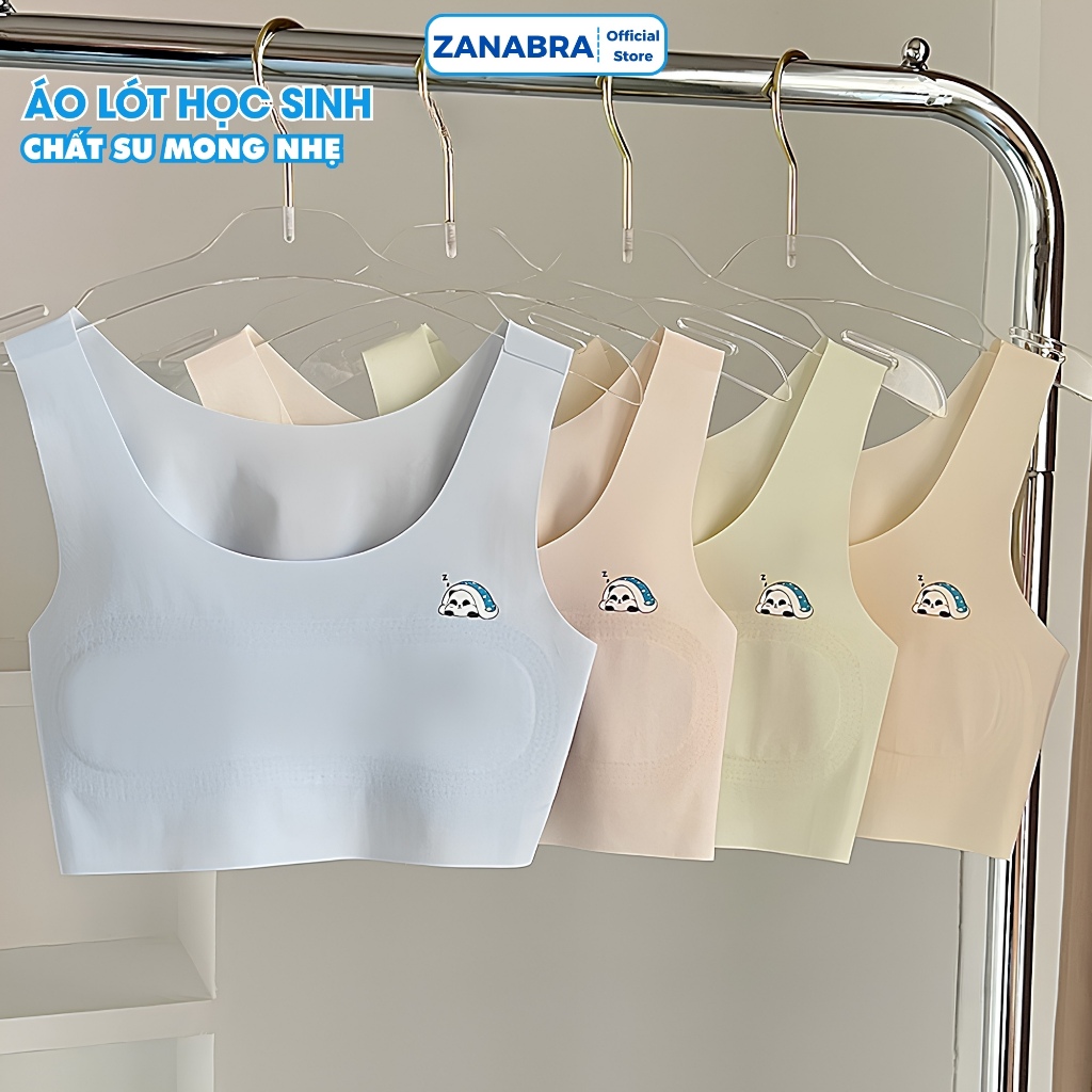 Áo lá bé gái không gọng chất su mát mịn - Áo lót học sinh mút mỏng đính liền không xê dịch ZANABRA B8999