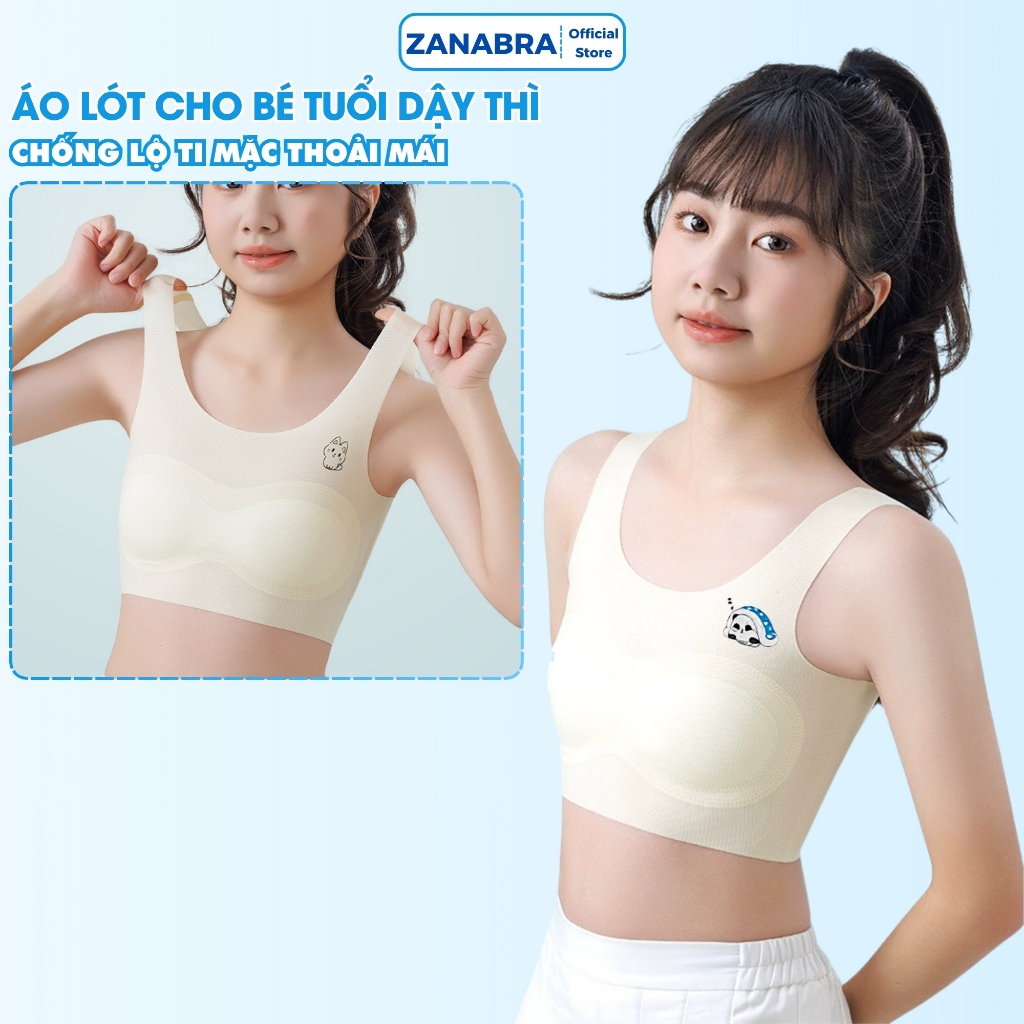 Áo lá bé gái không gọng chất su mát mịn - Áo lót học sinh mút mỏng đính liền không xê dịch ZANABRA B8999