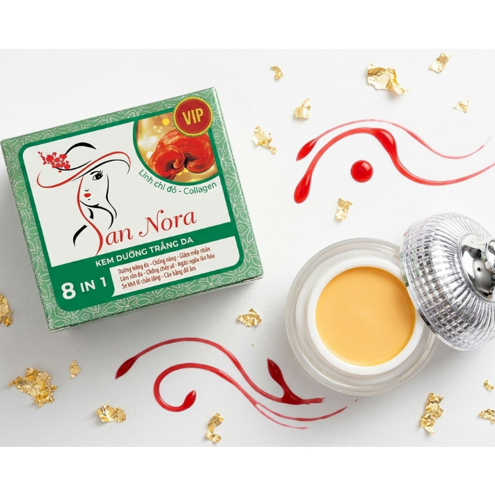 Kem Trắng Da Mặt Linh Chi Đỏ Collagen San Nora 8in1 Chống Lão Hóa Săn Chắc Da 30g