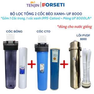 Combo 2 Cốc Lọc Béo 20 inch (1 TRONG, 1 XANH) + Màng UF công suất lớn Dùng Sợi PVDF Siêu Lọc, Lọc Nước Sinh Hoạt
