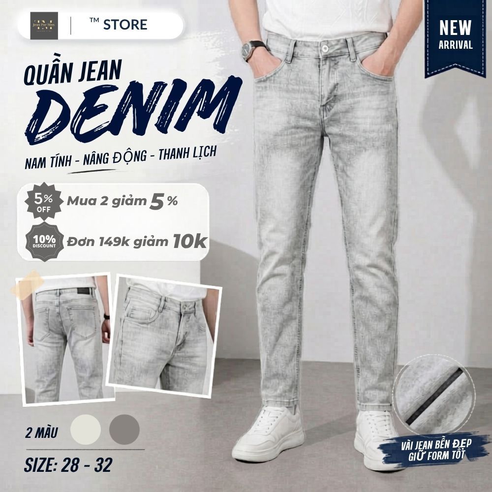 Quần jean nam dài - Quần bò dài màu xám tro cao cấp vải DENIM co dãn fom slimfit ,dễ phối đồ