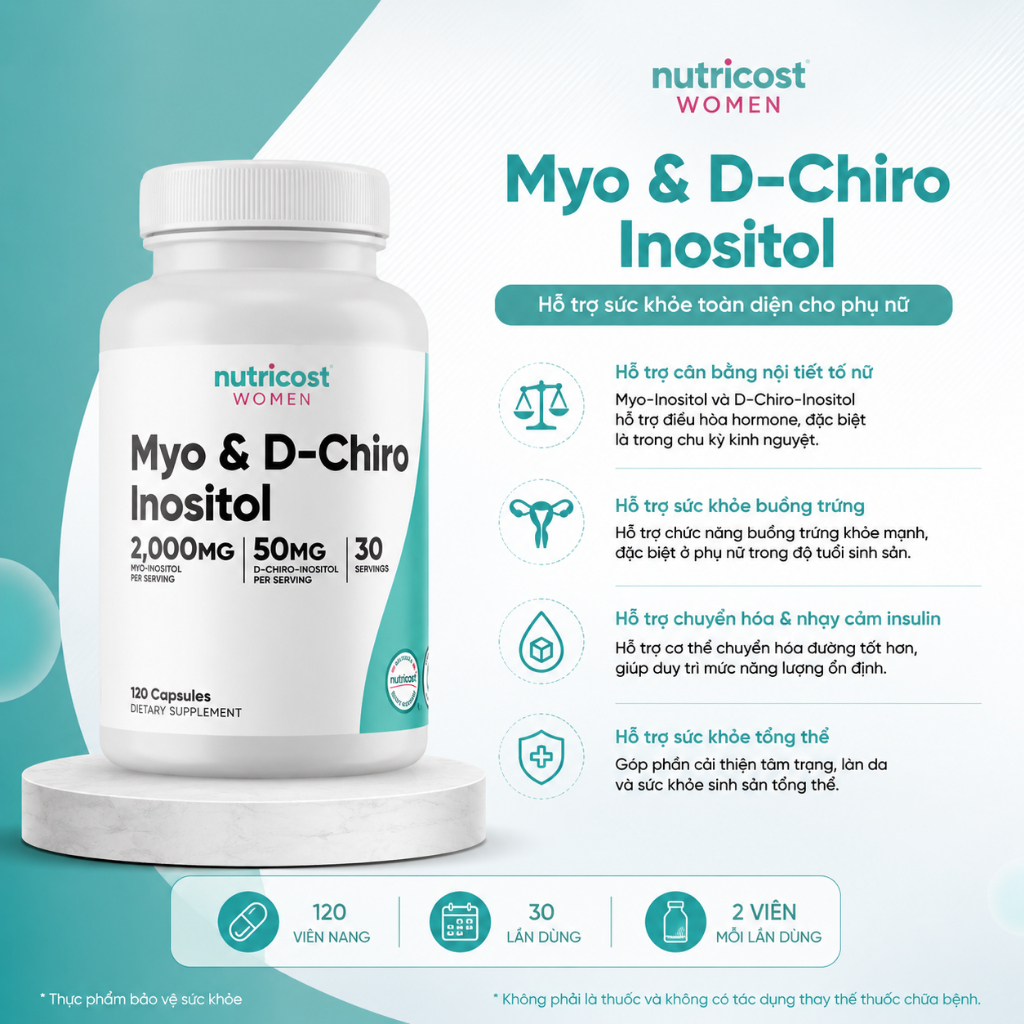 Tăng Cường Chức Năng Thần Kinh Nutricost Women Myo 2000mg & D-Chiro Inositol 50mg
